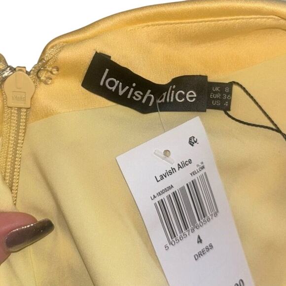 Lavish Alice Yellow Satin One Shoulder Midi Cocktail Dress NWT Sz 4 - Picture 6 of 7
